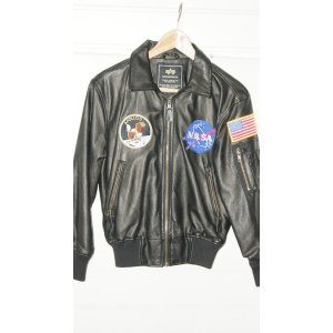 Alpha Industries Faux Leather Youth Jacket Nasa Apollo 11 Age 11-13