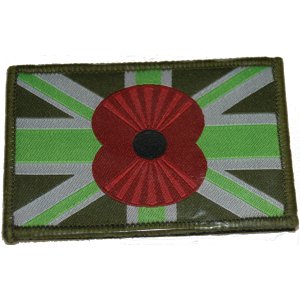 British Army ww2 Remembrance Poppy Union Flag Green Velcro Back Large