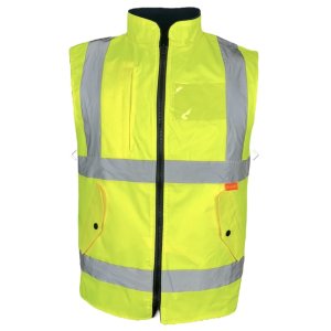 Hi vis Thermal Yellow Waterproof  / Navy Fleece Reversible Bodywarmer